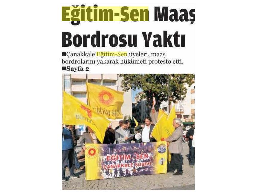 Eğitim Sen Maaş Bordrosu Yaktı - Çanakkale Haber