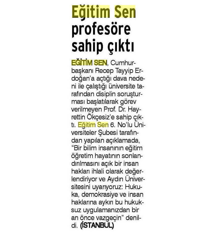 Eğitim Sen Profesöre Sahip Çıktı - Evrensel