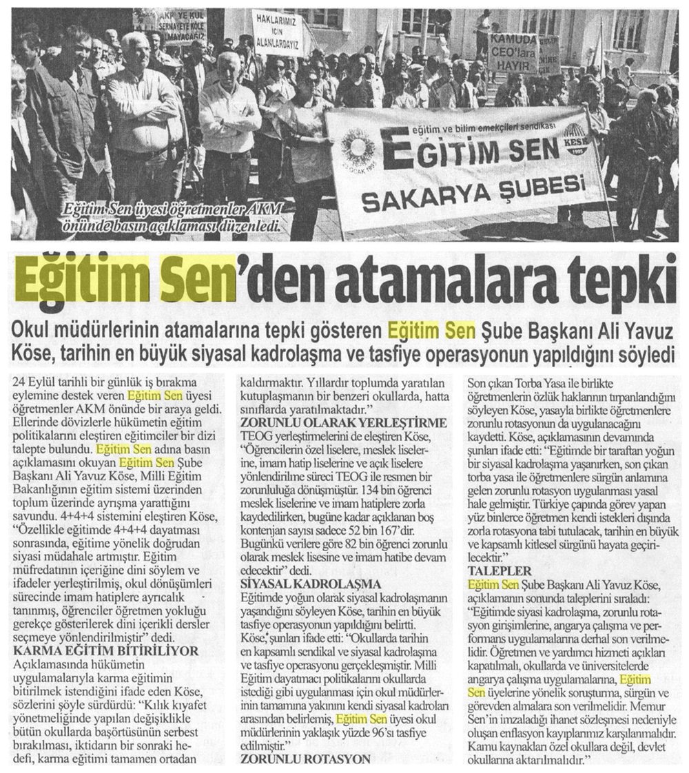 Eğitim Sen'den Atamalara Tepki - Bizim Sakarya