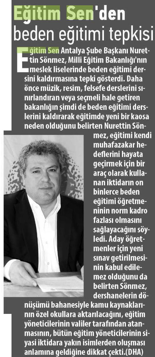 Eğitim Sen'den Beden Eğitimi Tepkisi - Antalya Körfez