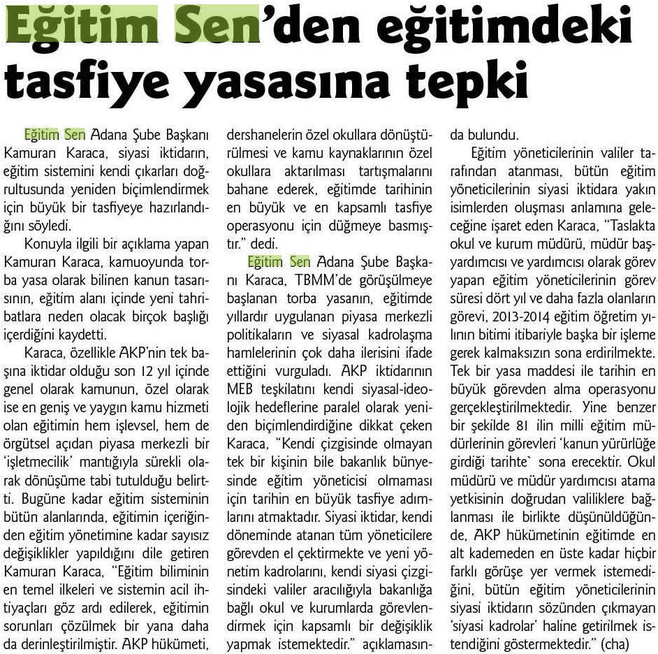 Eğitim Sen'den Eğitimdeki Tasfiye Yasasına Tepki - Adana Medya