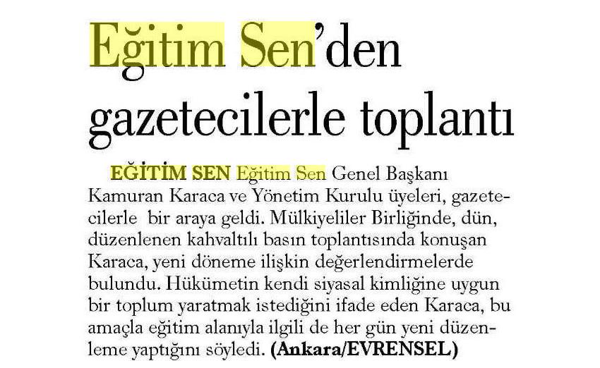Eğitim Sen'den Gazetecilerle Toplantı - Evrensel