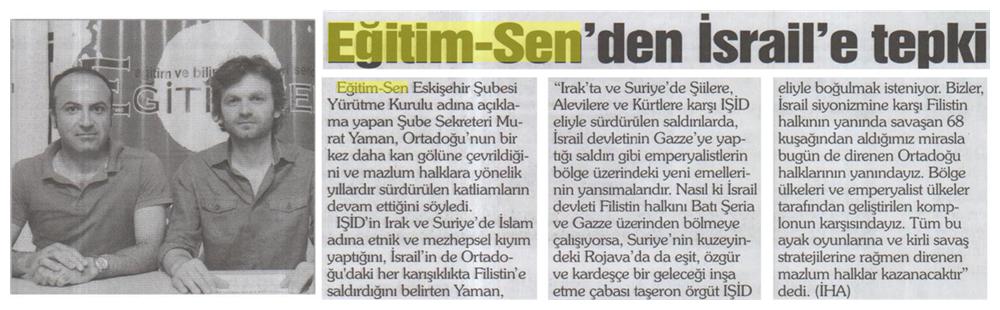 Eğitim Sen'den İsrail'e Tepki - Yenigün (Eskişehir)