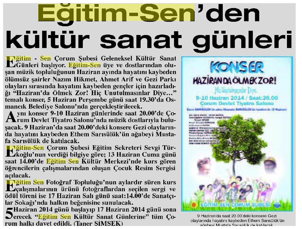 Eğitim Sen'den Kültür Sanat Günleri - Çorum Haber
