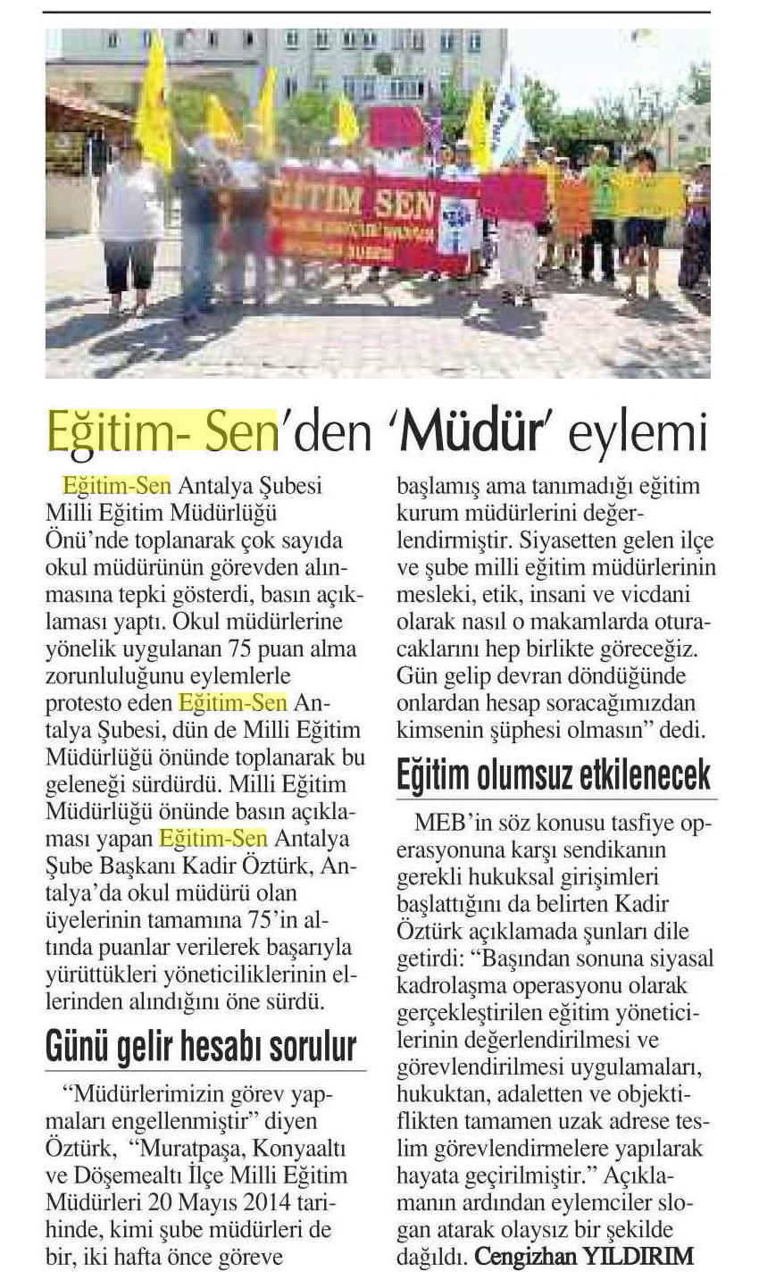 Eğitim Sen'den Müdür Eylemi - Gazete Bir