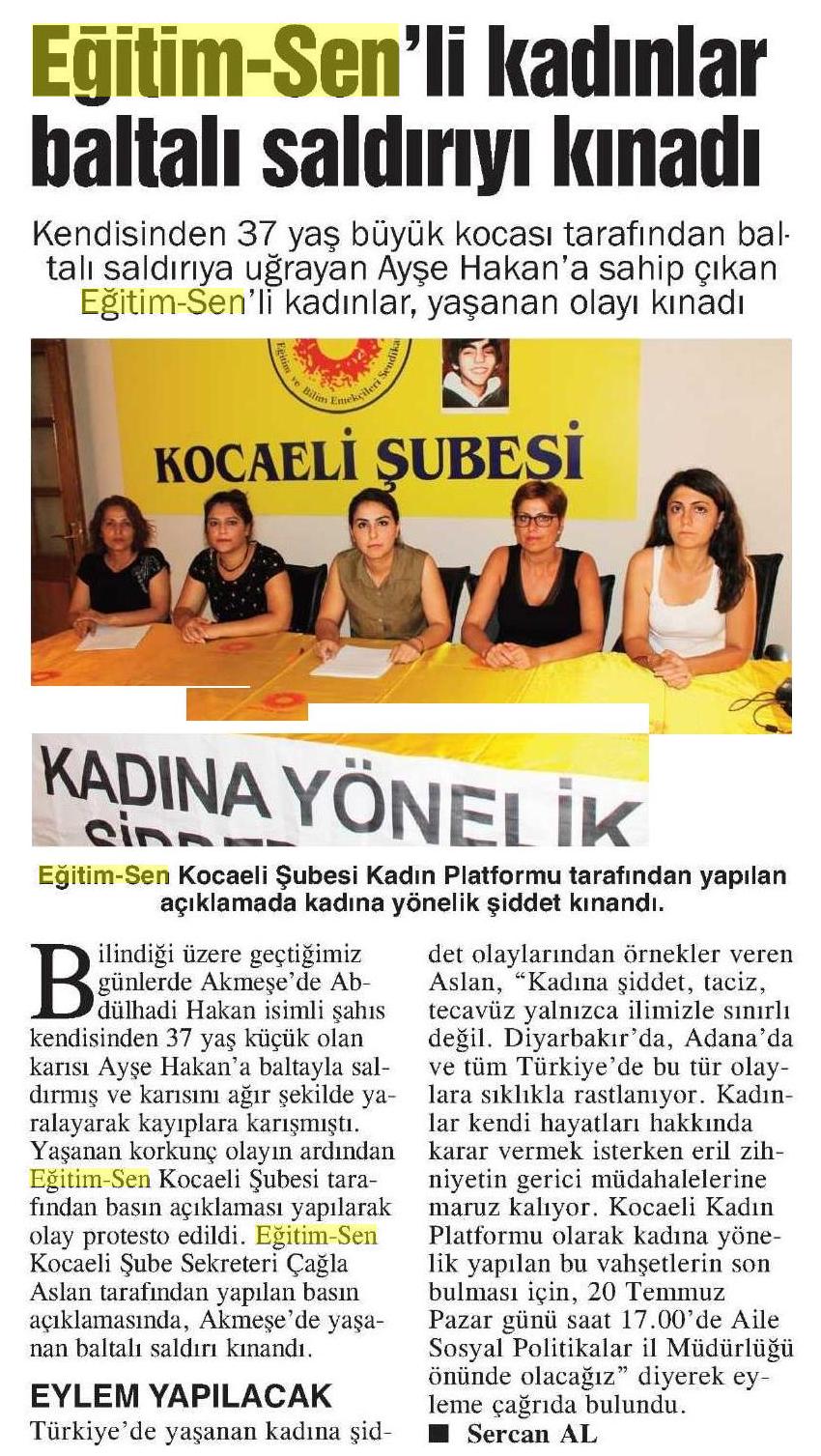 Eğitim Sen'li Kadınlardan Baltalı Saldırıya Tepki - Bizim Kocaeli