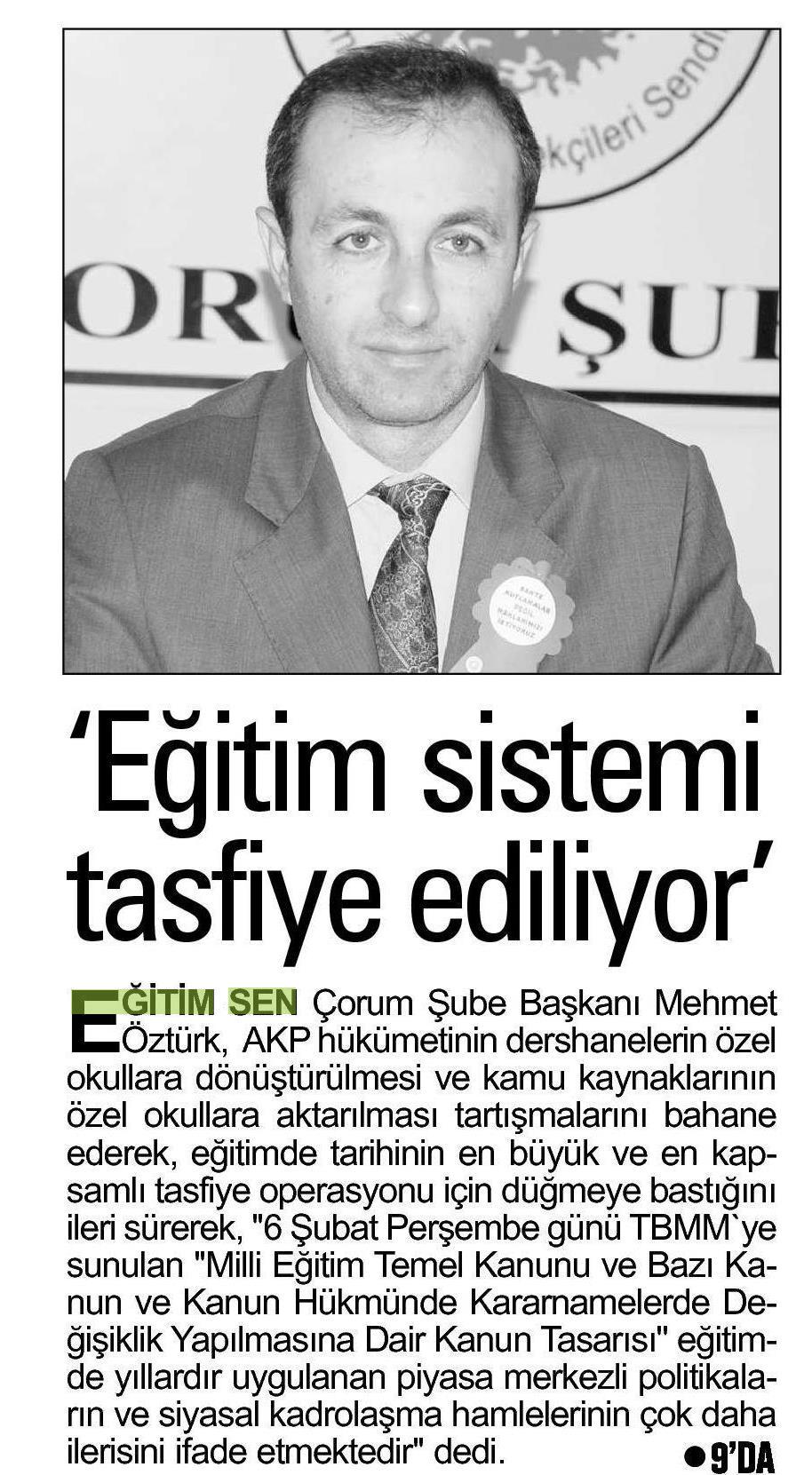 'Eğitim Sistemi Tasfiye Ediliyor! - Dost Haber (Çorum)