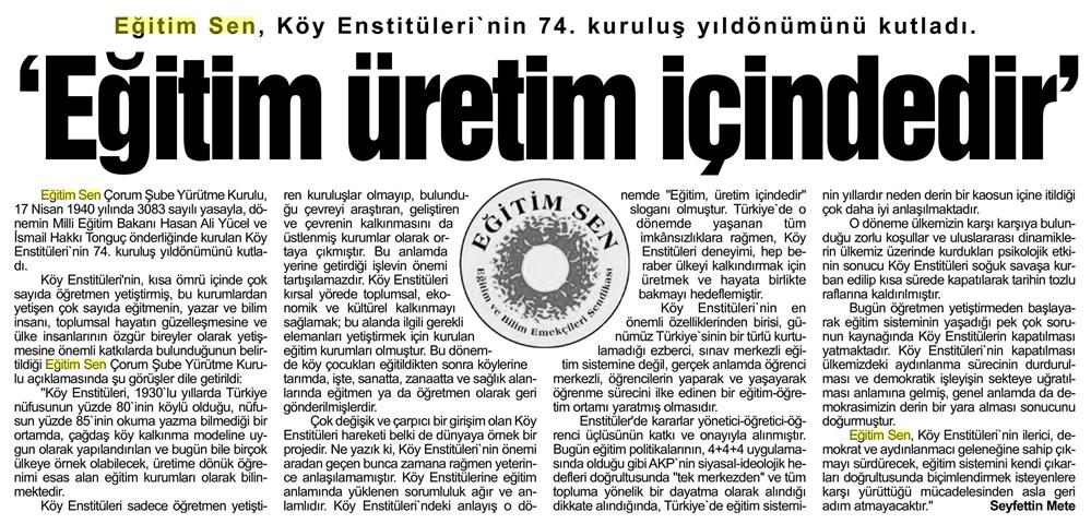 Eğitim Üretim İçindedir - Dost Haber Çorum
