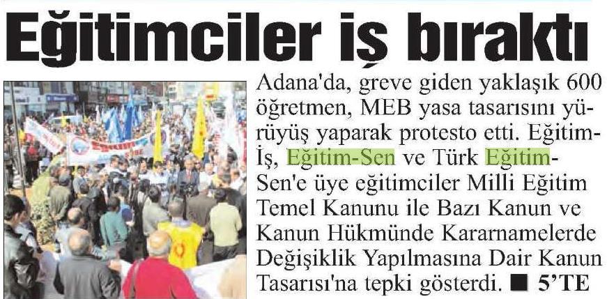 Eğitimciler İş Bıraktı - Adana Haber