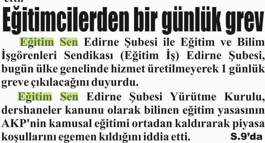 Eğitimcilerden Bir Günlük Grev - Edirne Star