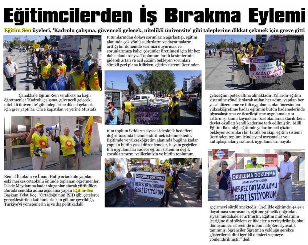 Eğitimcilerden İş Bırakma Eylemi - Çanakkale Haber