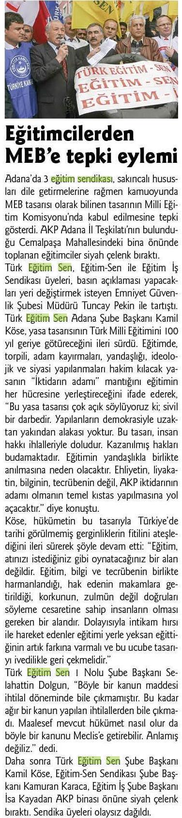 Eğitimcilerden MEB'e Tepki Eylemi - Adana Medya