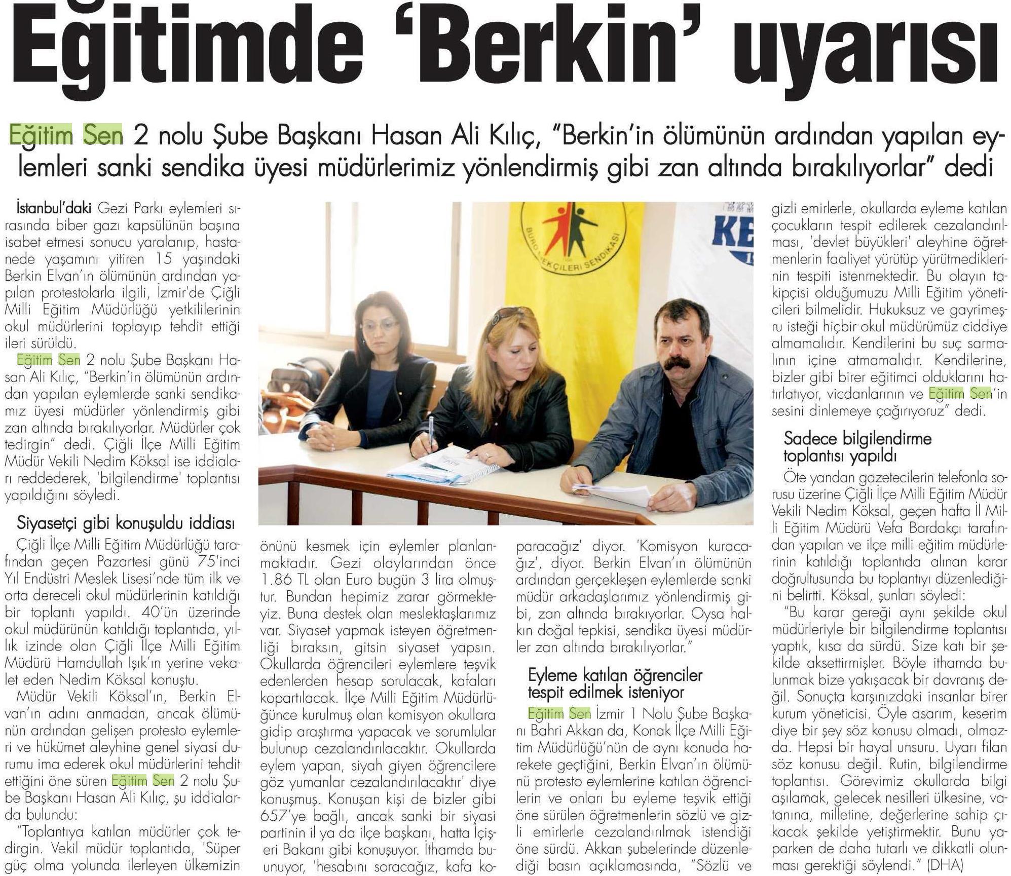 Eğitimde 'Berkin' Uyarısı - Bizim Gazete