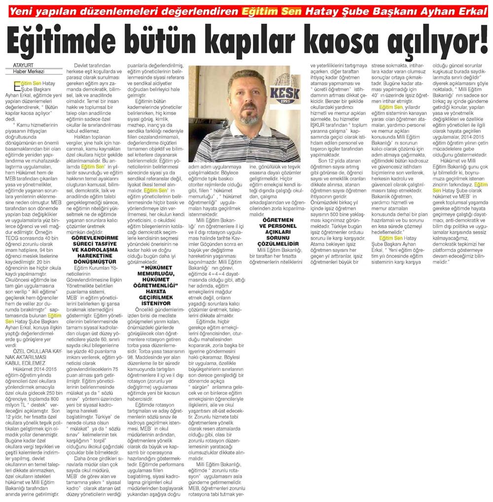 Eğitimde Bütün Kapılar Kaosa Açılıyor - Atayurt Gazetesi