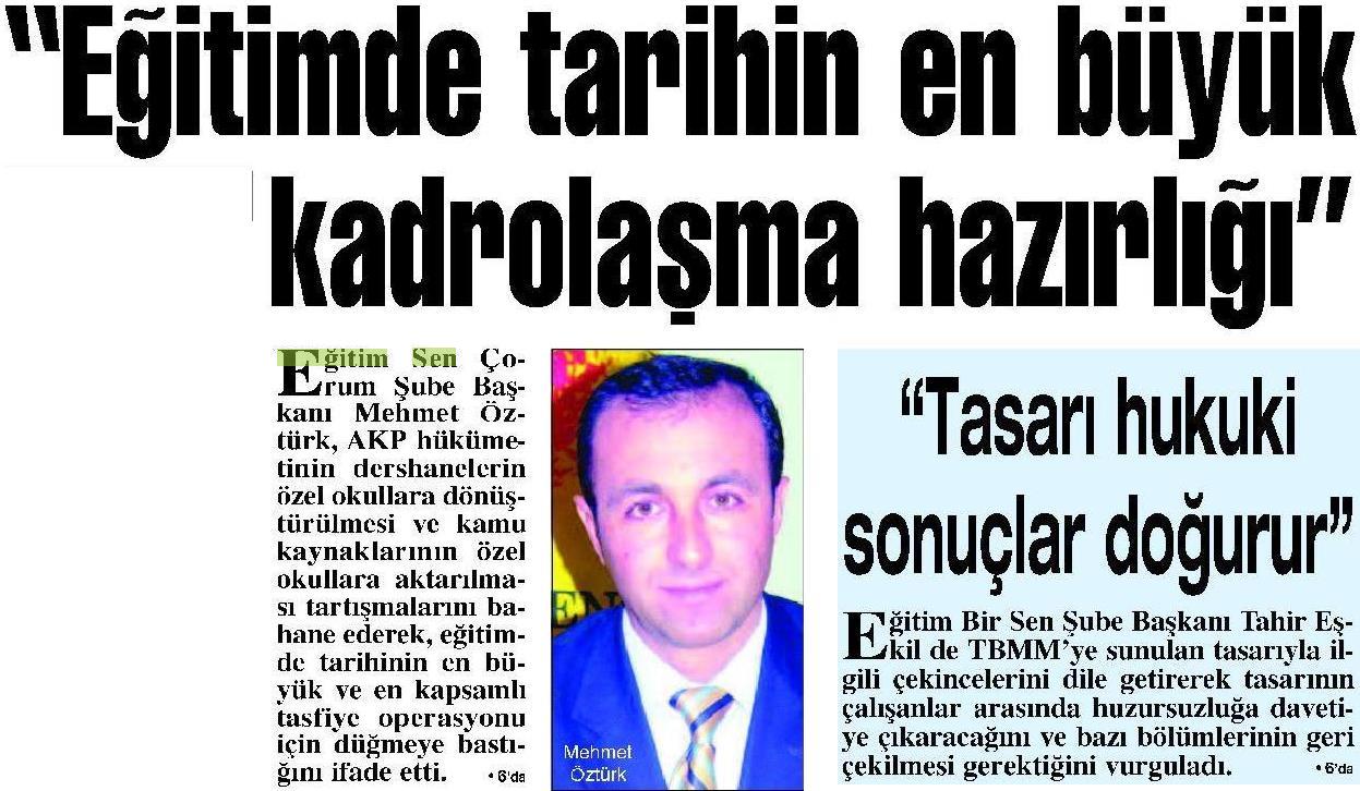 'Eğitimde Tarihin En Büyük Kadrolaşma Hazırlığı' - Çorum Haber