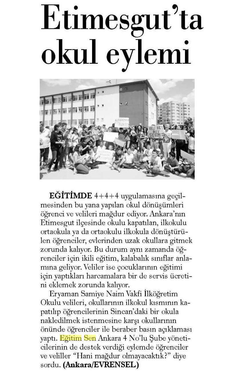 Etimesgut'ta Okul Eylemi - Evrensel