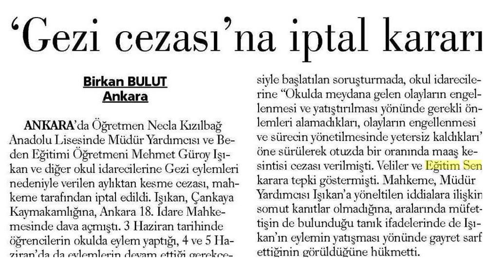 Gezi Cezasına İptal Kararı - Evrensel