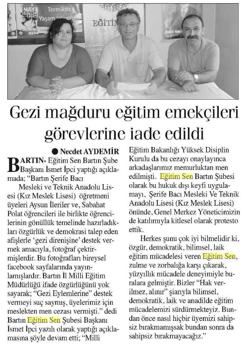 Gezi Mağduru Eğitim Emekçileri Görevlerine İade Edildi - Anayurt