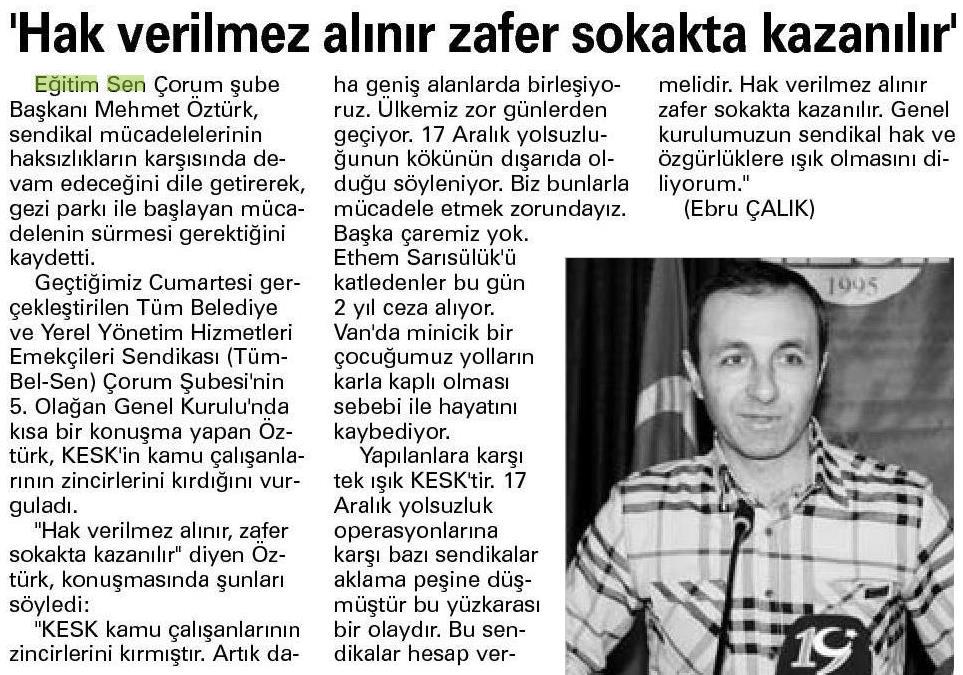Hak Verilmez Alınır Zafer Sokakta Kazanılır - Kent Haber Çorum