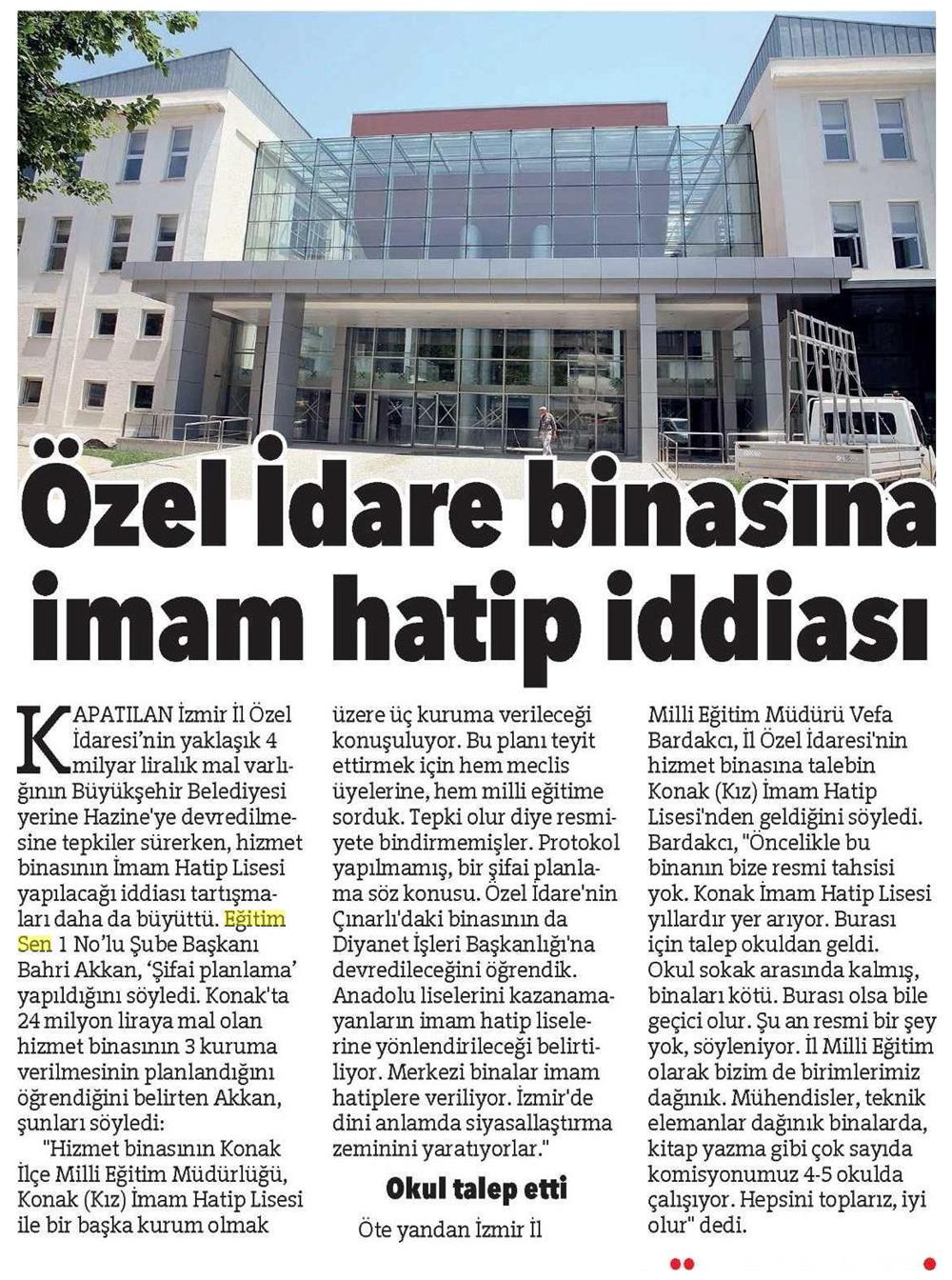 Hizmet Binasına İmam Hatip İddiası - İzmir Hürriyet