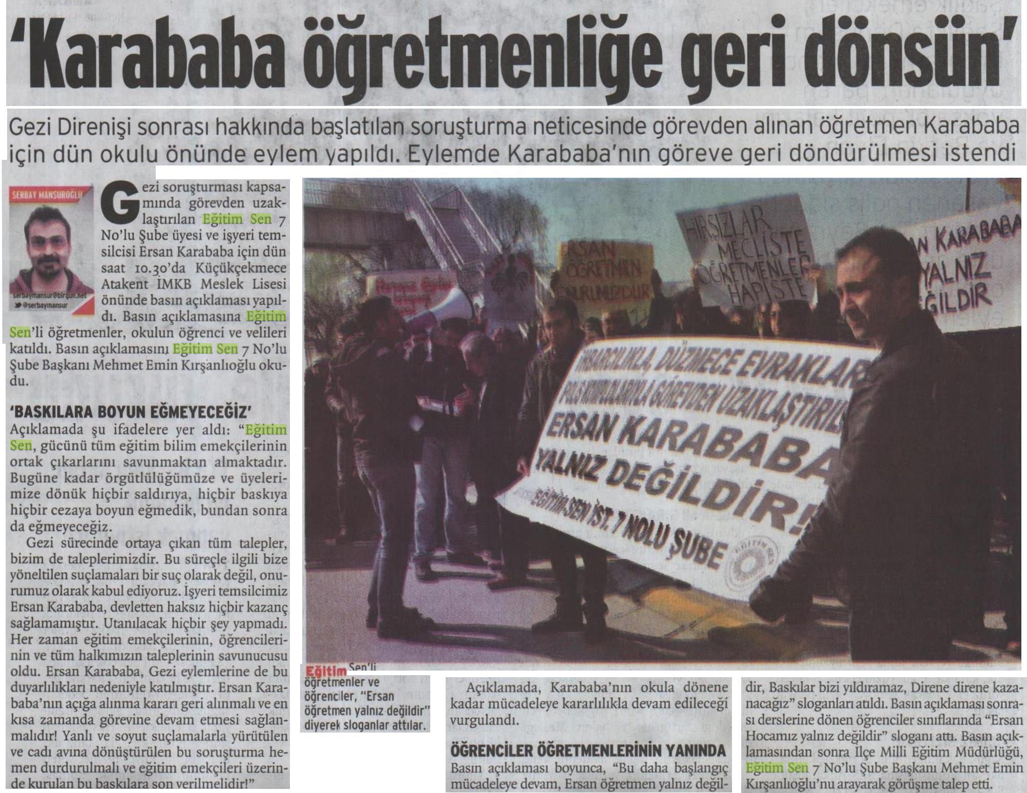 Karababa Öğretmenliğe Geri Dönsün - Birgün