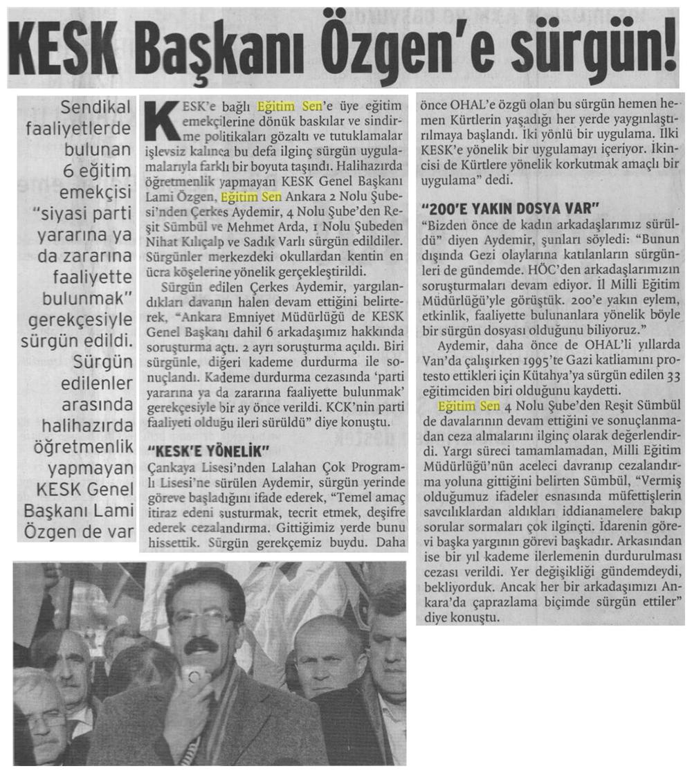 KESK Başkanı Özgen'e Sürgün! - Birgün
