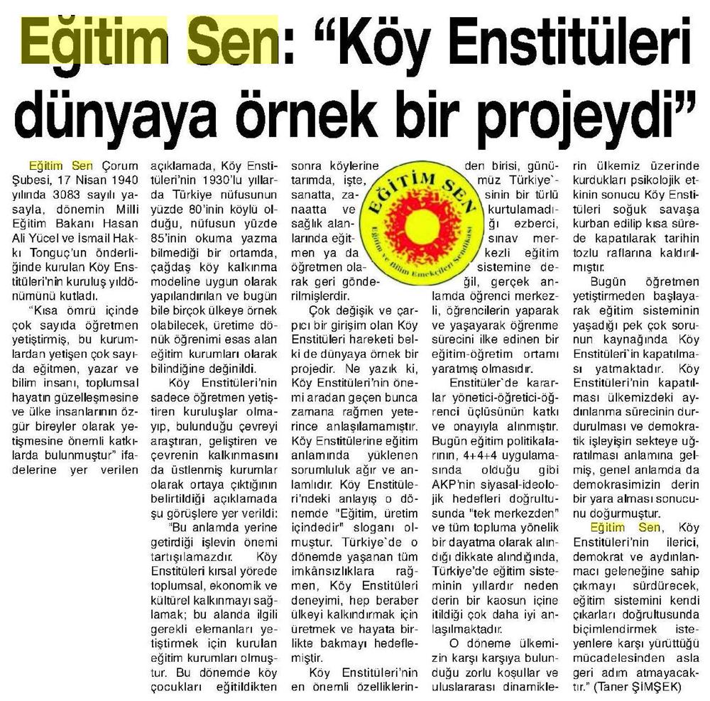Köy Enstitüleri Dünyaya Örnek Bir Projeydi - Çorum Haber