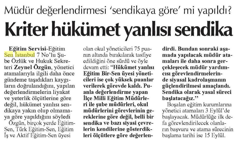 Kriter Hükümet Yanlısı Sendika - Cumhuriyet