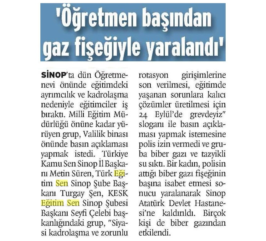 Öğretmen Başından Gaz Fişeğiyle Yaralandı - Birgün
