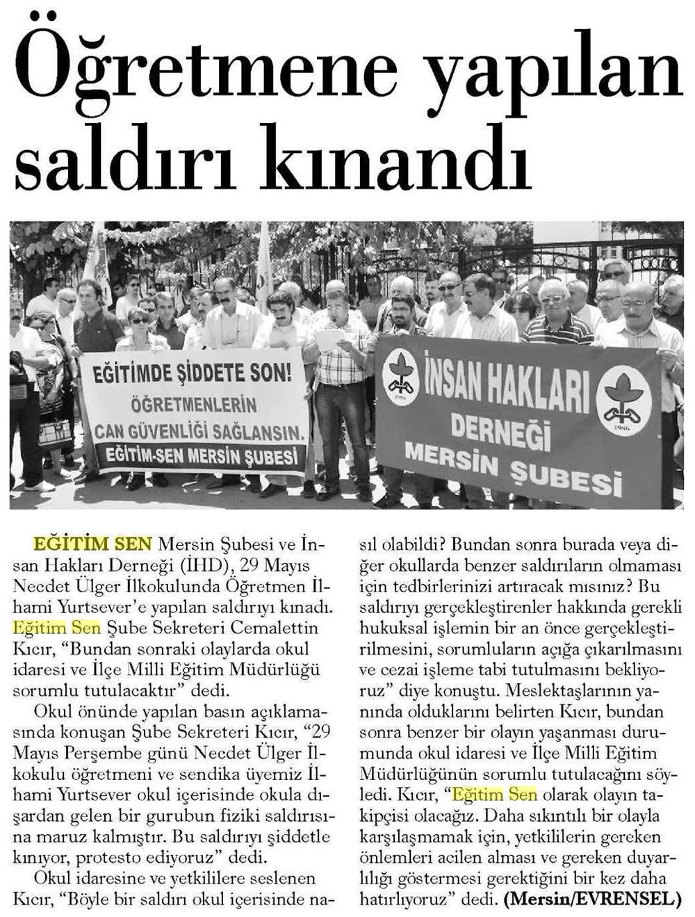 Öğretmene Yapılan Saldırı Kınandı - Evrensel
