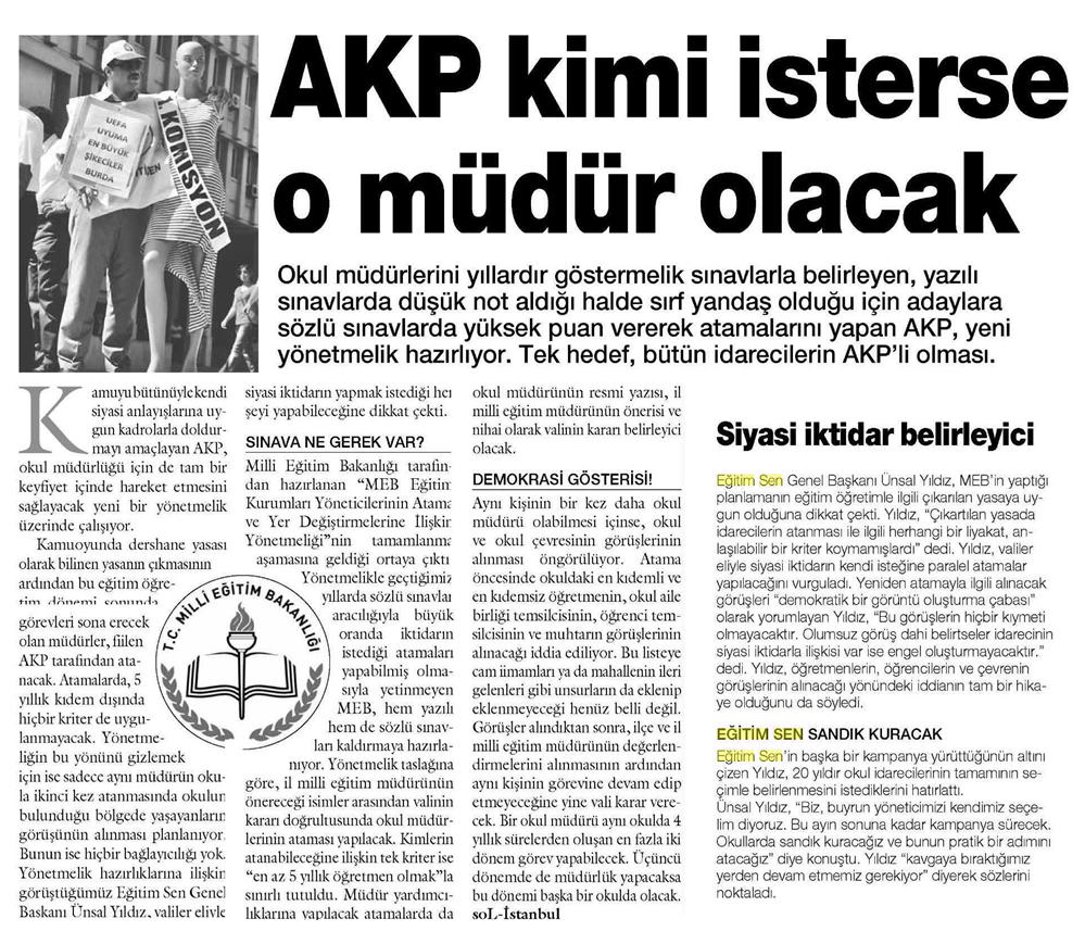 Okul Müdürlerini Valiler Atayacak - Sol