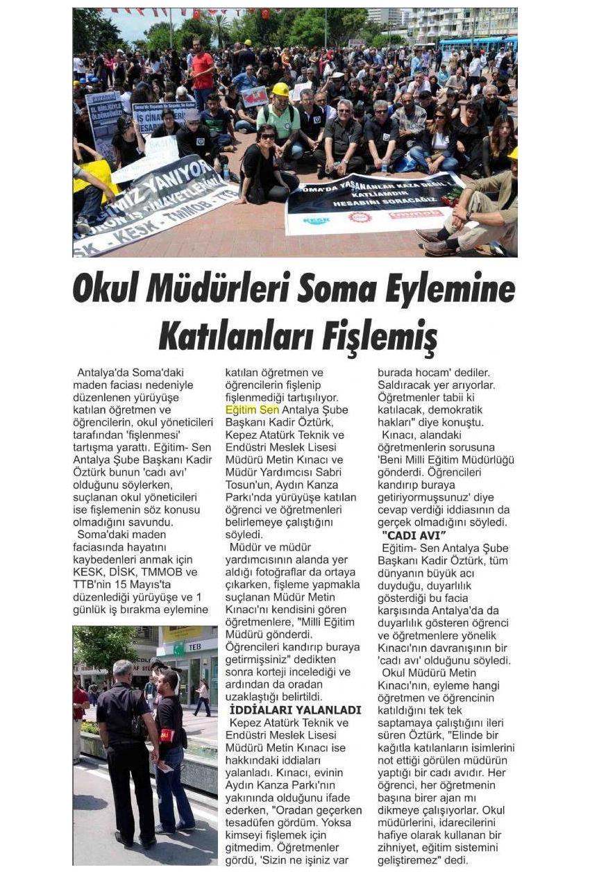 Okul Müdürü Soma Eylemine Katılanları Fişlemiş - Finike Akdeniz