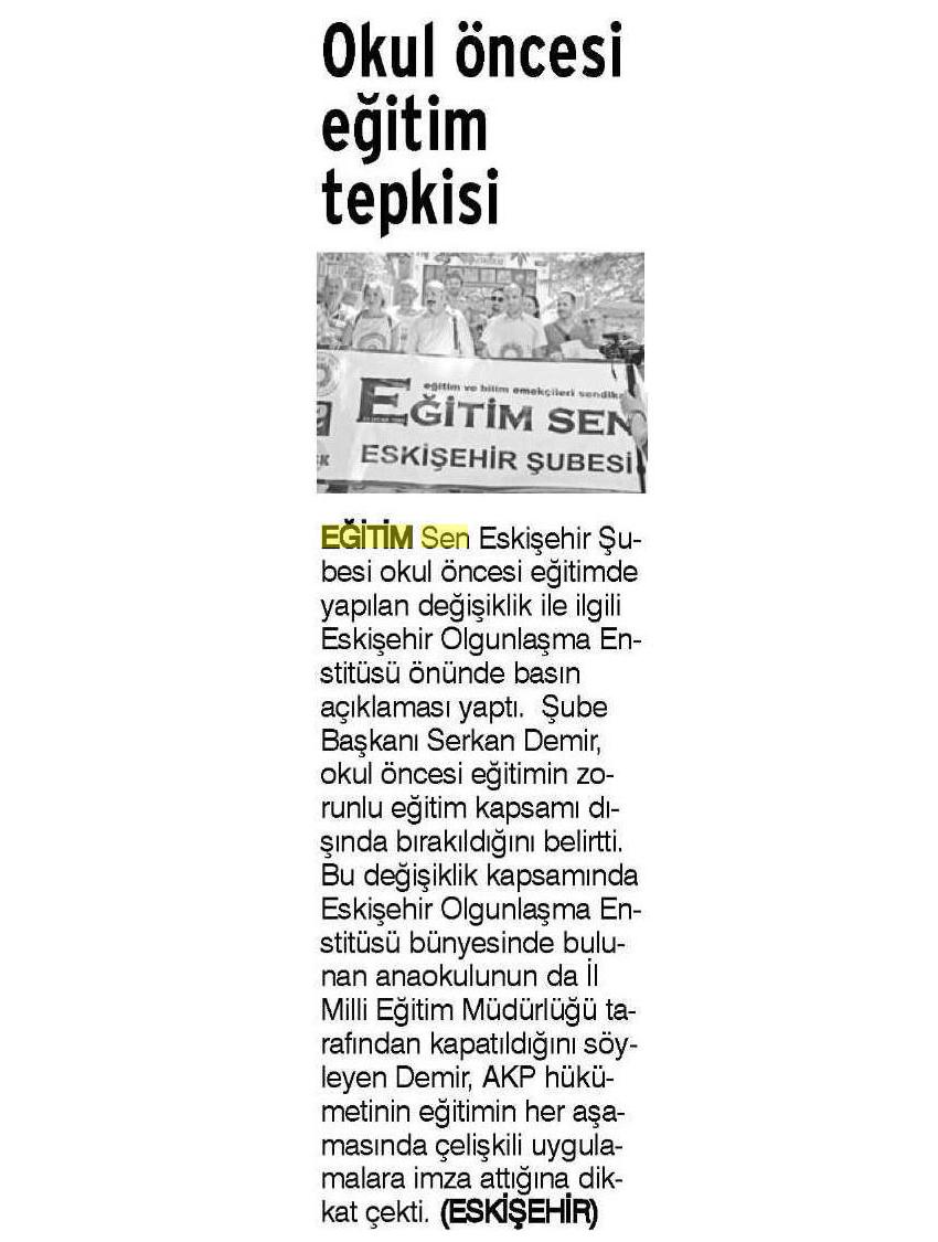 Okul Öncesi Eğitim Tepkisi - Evrensel