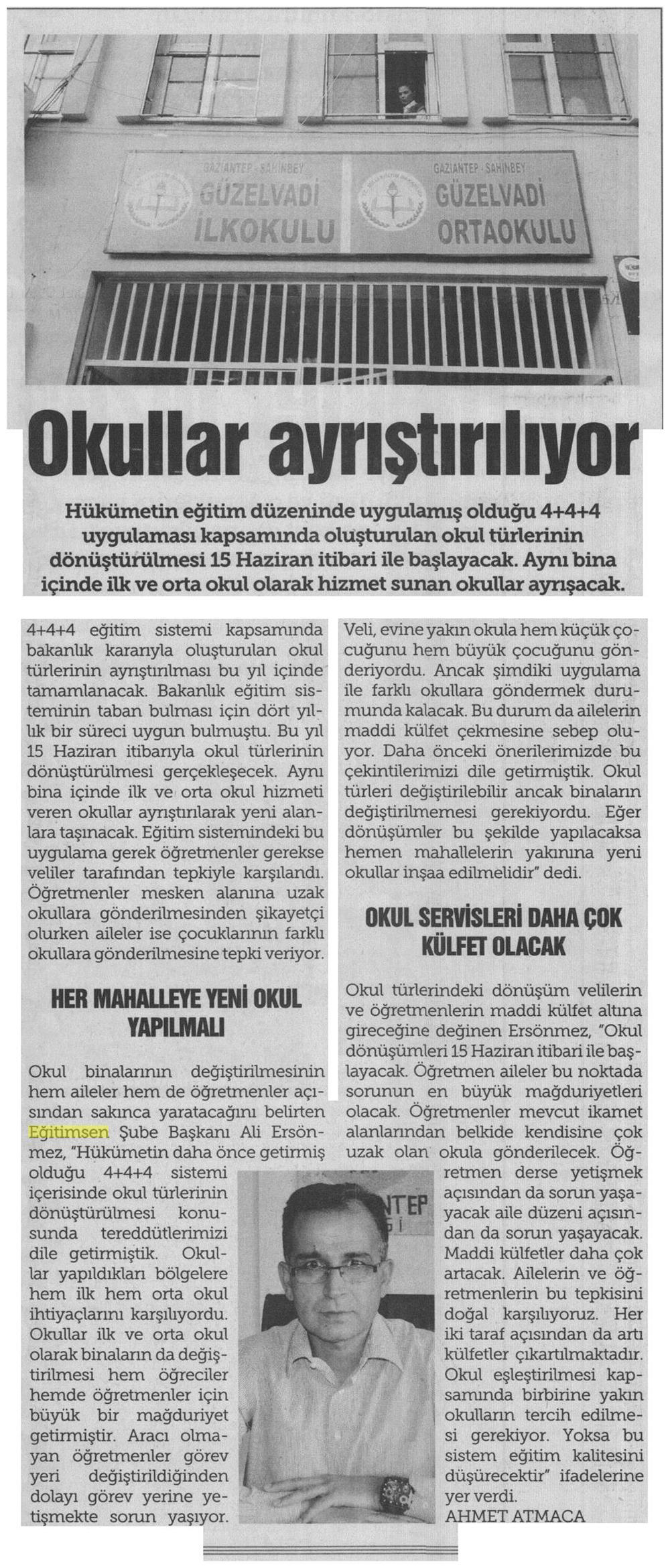 Okullar Ayrıştırılıyor - Gaziantep Güneş Gazetesi