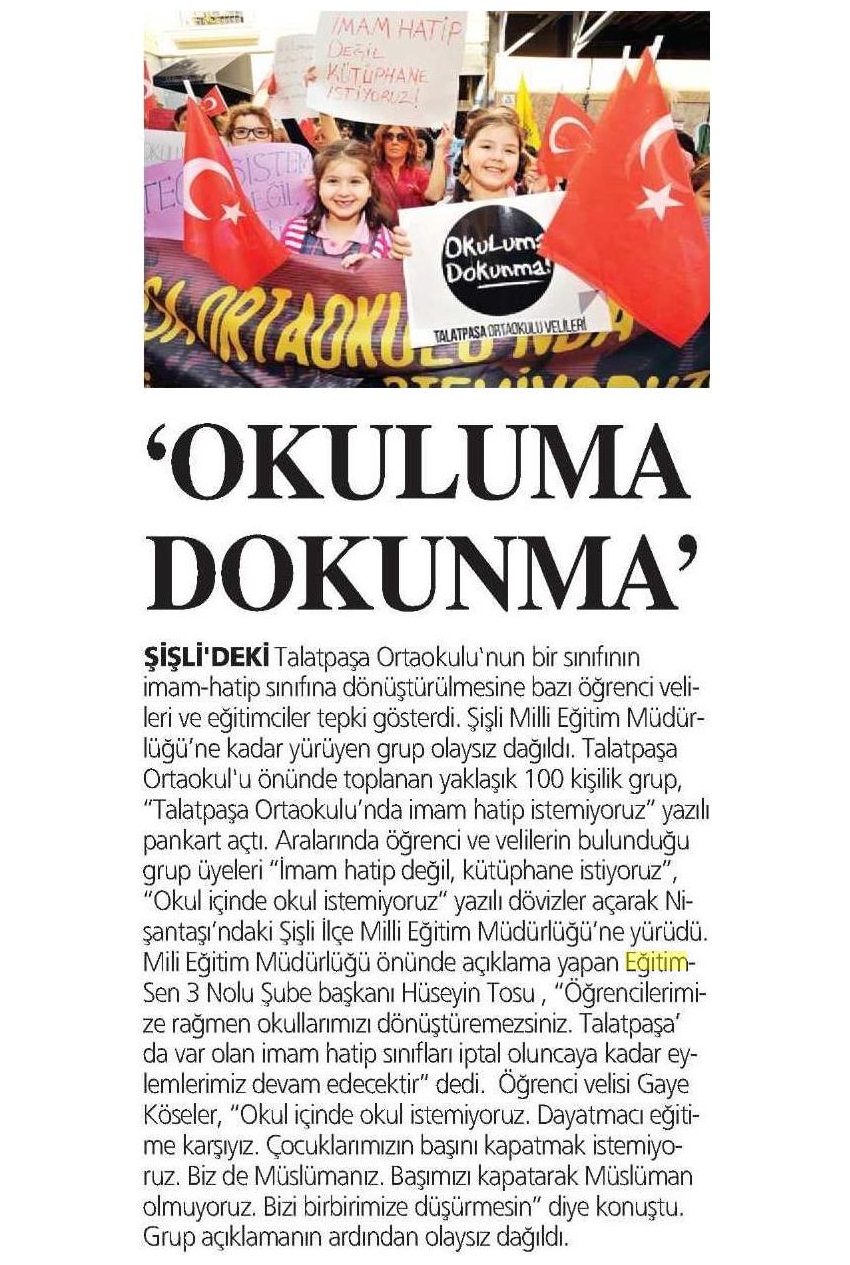 'Okuluma Dokunma' - Yurt Gazetesi