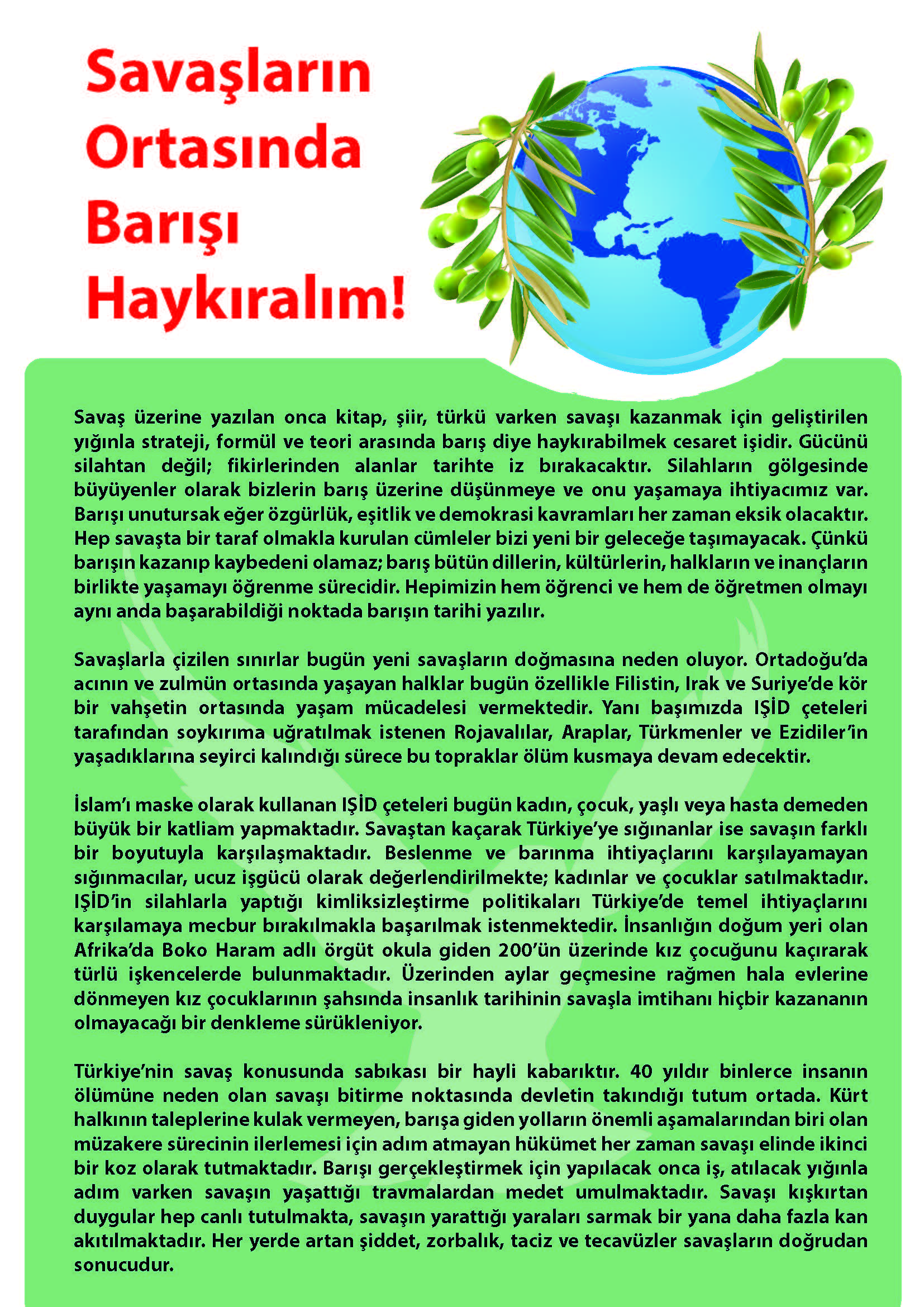 Savaşların Ortasında Barışı Haykıralım!
