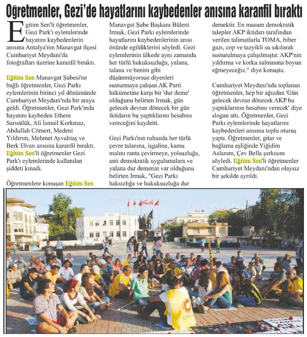 Öğretmenler, Gezi'de Hayatlarını Kaybedenler Anısına Karanfil Bıraktı - Akdeniz Haber (Antalya)