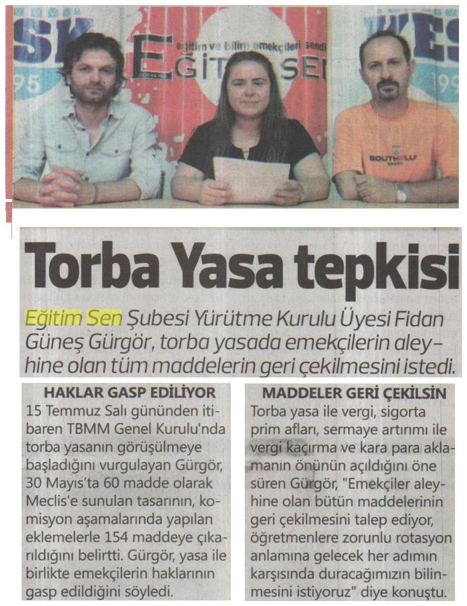 Torba Yasa Tepkisi - Eskişehir Sakarya Gazetesi
