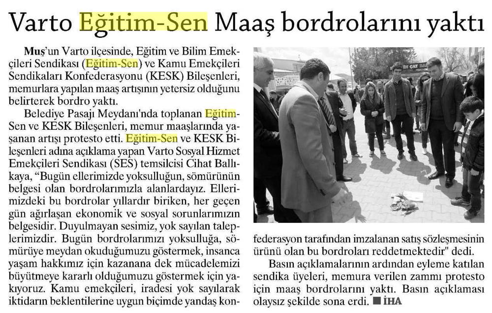 Varto Eğitim Sen Maaş Bordrolarını Yaktı - Erzurum Pusula