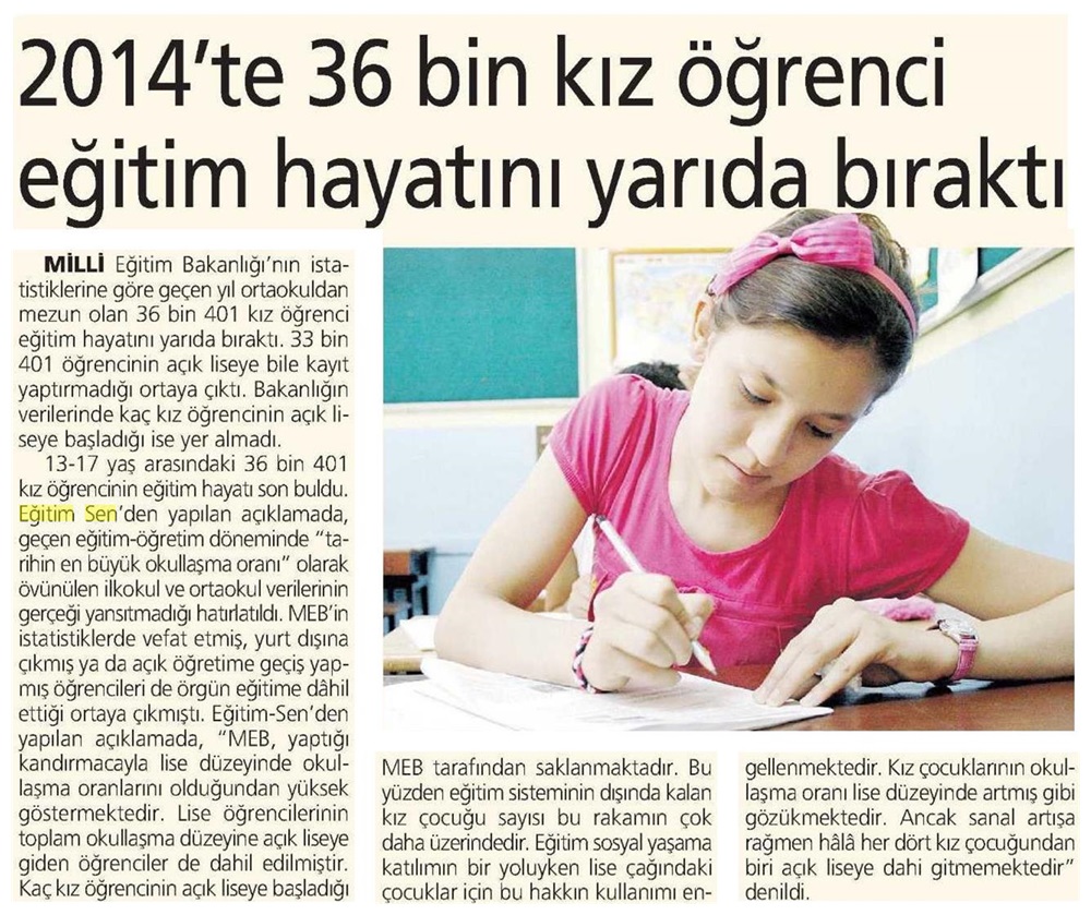 2014'te 36 Bin Kız Öğrenci Eğitim Hayatını Yarıda Bıraktı - Aydınlık