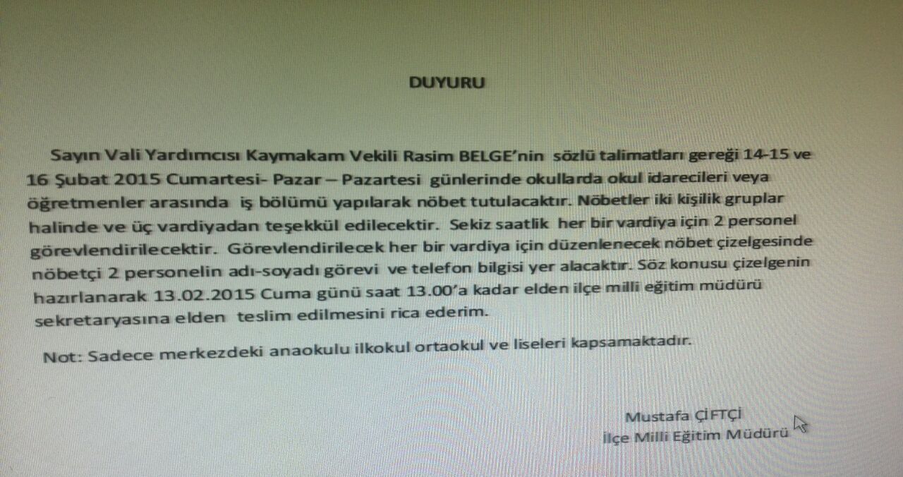 Ağrı Doğubayazıt’ta Skandal Uygulama: Öğretmenlere Okullarda 24 Saat Dönüşümlü Nöbet Dayatması!
