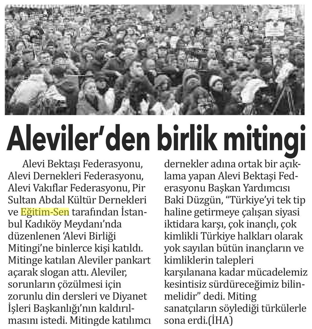 Aleviler'den Birlik Mitingi - Bursa Hakimiyet Gazetesi