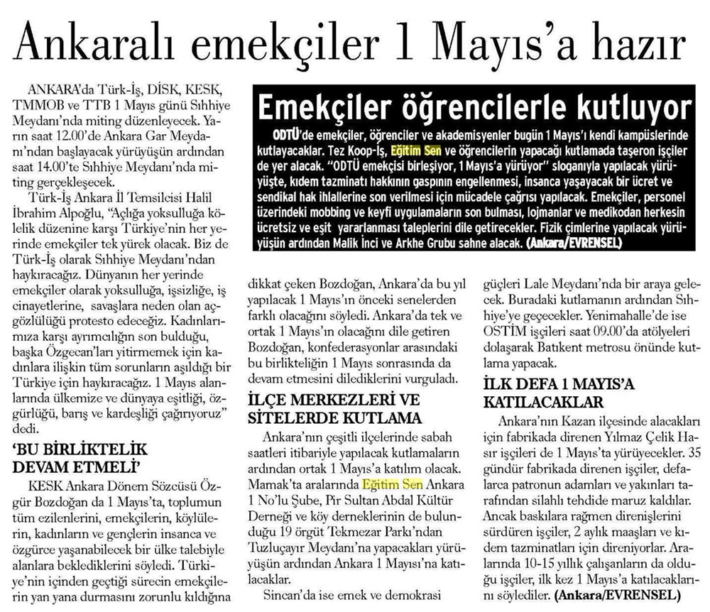 Ankaralı Emekçiler 1 Mayıs'a Hazır - Evrensel