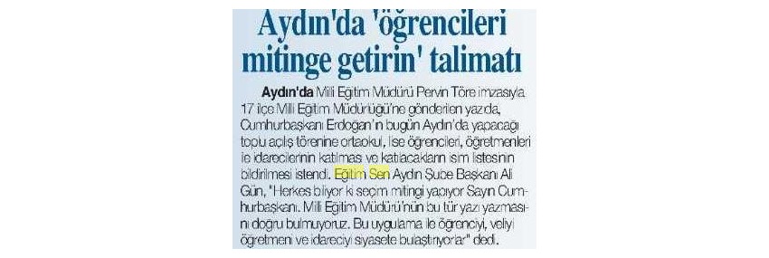 Aydın'da 'Öğrencileri Mitinge Getirin' Talimatı - Bugün