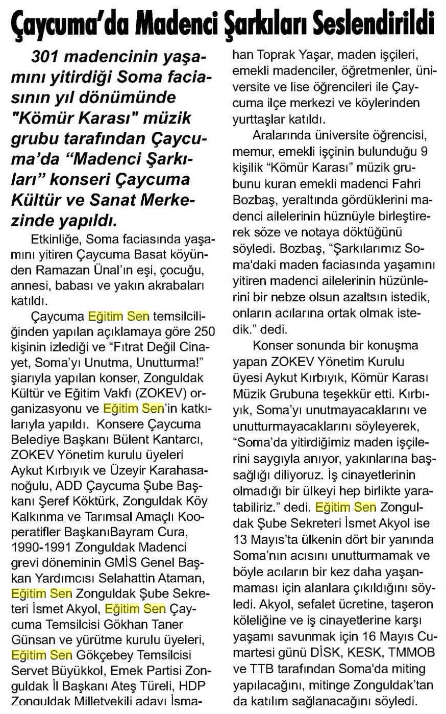 Çaycuma'da Madenci Şarkıları Seslendirildi - Halkın Sesi