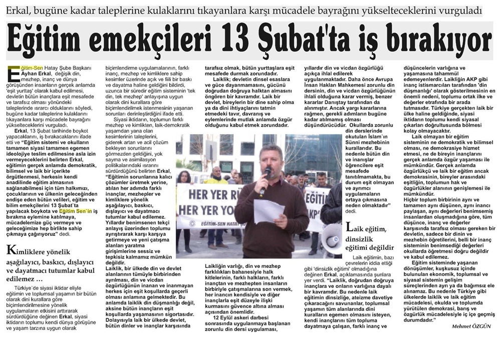 Eğitim Emekçileri 13 Şubat'ta İş Bırakıyor - Antakya Toplumcu Halk Gazetesi
