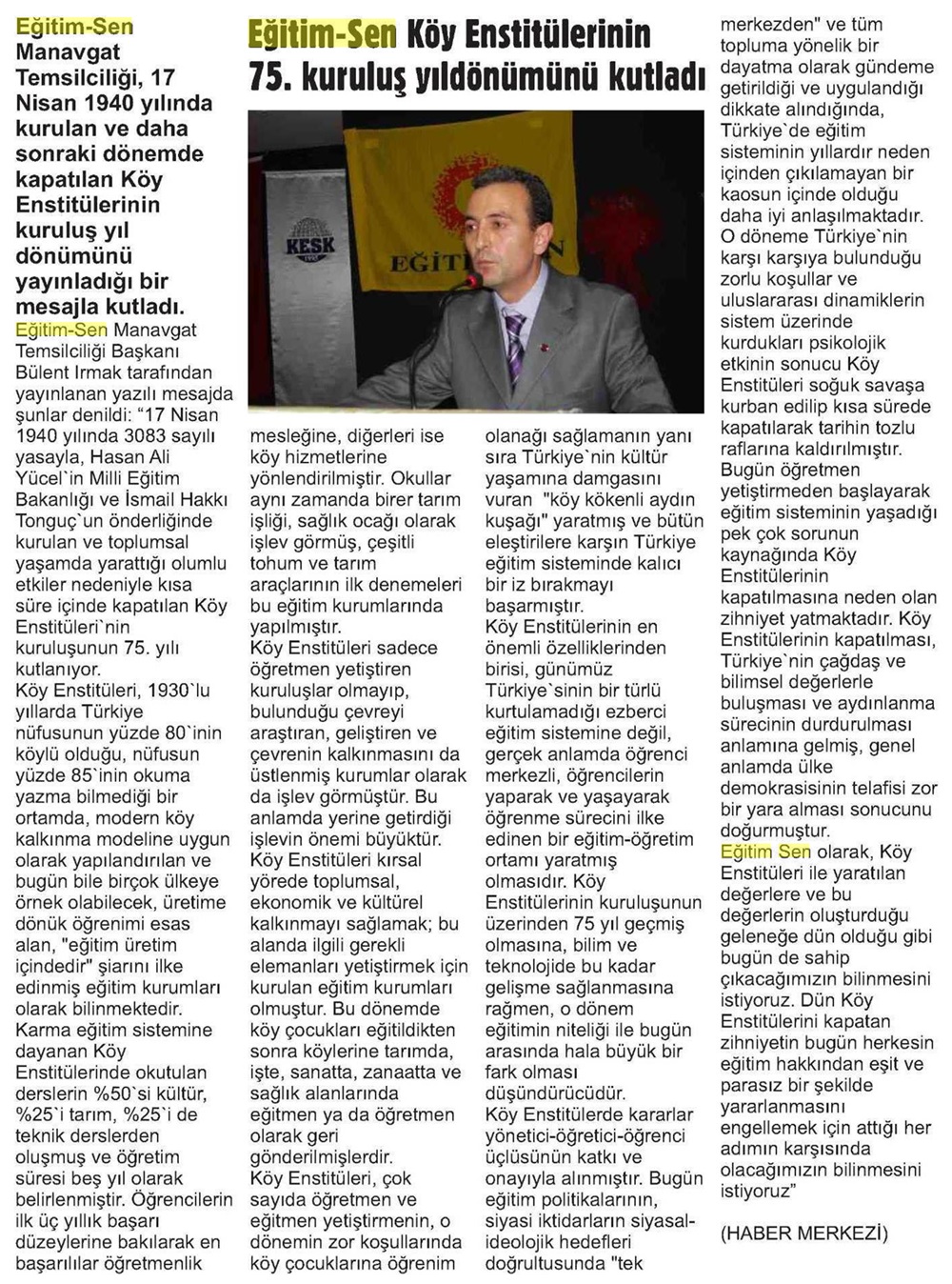 Eğitim Sen Köy Enstitüleri'nin 75. Kuruluş Yıldönümünü Kutladı - Manavgat Nehir