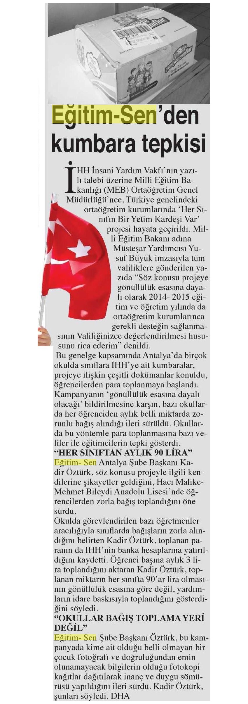 Eğitim Sen'den Kumbara Tepkisi - Akdeniz Gerçek