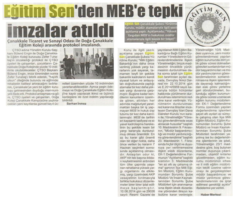 Eğitim Sen'den MEB'e Tepki - Çanakkale Havadis