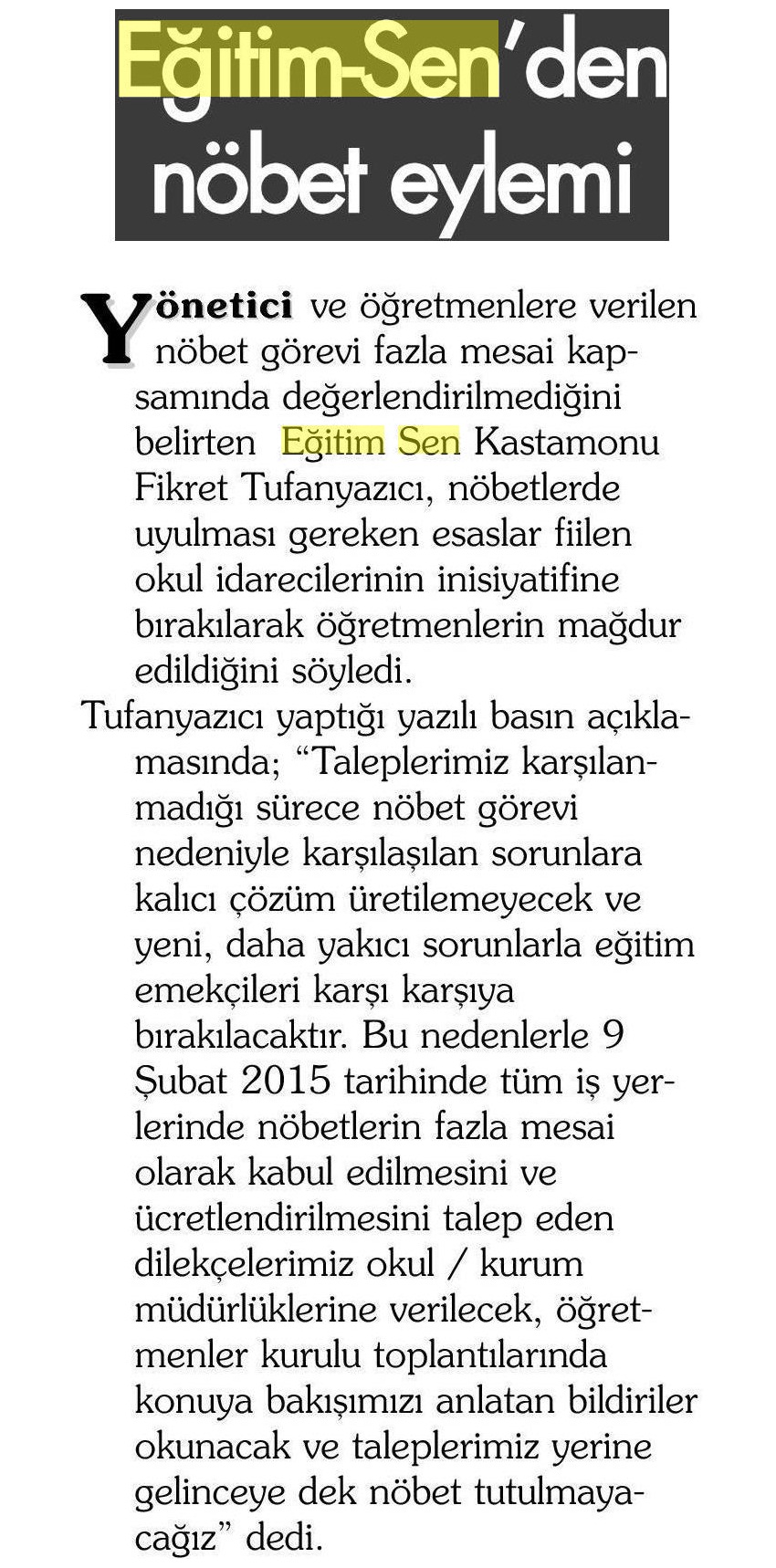 Eğitim Sen'den Nöbet Eylemi - Kastamonu Sözcü